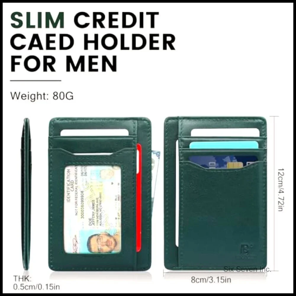 Slim Minimalist Genuine Leather RFID Blocking Card Holder Wallet Travel